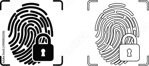 Secure biometric fingerprint lock symbols isolated on transparent background, Vector