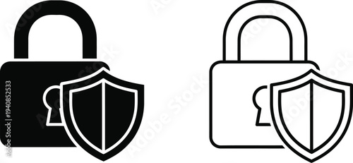 Secure lock with shield icon design variants isolated on transparent background, Vector