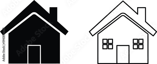 Minimalist house icons, modern home symbols isolated on transparent background, Vector