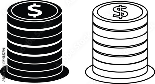 Money stacks comparison - savings vs investment isolated on transparent background, Vector