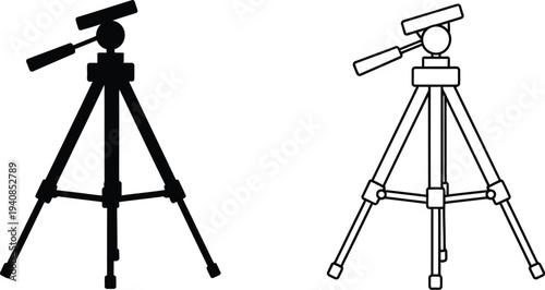 Professional tripod camera monopod setup isolated on transparent background, Vector