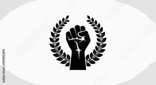 Raised Fist Surrounded by Laurel Wreath Symbol.