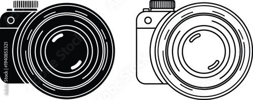 Minimalist camera icons - dslr and compact design isolated on transparent background, Vector