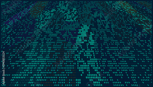 Emerald Matrix. Cascading Teal Binary Streams and Data Fragment Clusters in Deep Perspective
