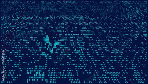 Cerulean Data Stream. A Binary Perspective Grid on Deep Blue Background