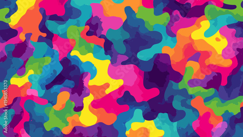 Vibrant and dynamic abstract camouflage pattern with an energetic mix of bright, flowing colors creating a modern and playful graphic background design