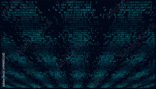 Deep Blue Cyber Rift. Abstract Binary Perspective and Digital Data Flow