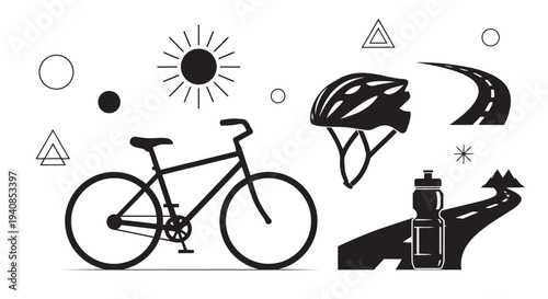 Cycling elements collection for fitness and adventure