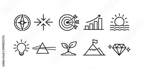 Business, success, growth line icon set. strategy, goal achievement icons collection