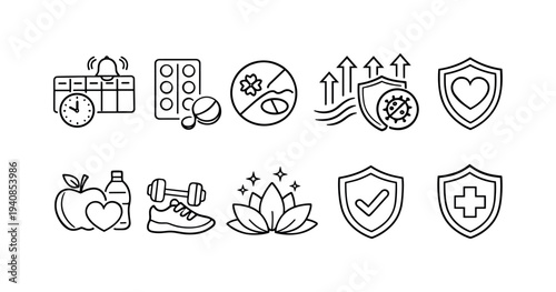 Health and fitness flat icon set. gym, wellness, and exercise icons collection