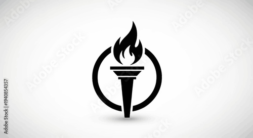 Black Torch Icon with Flames Inside Circle.