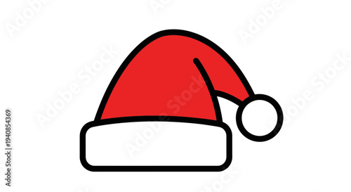 Vibrant Red Santa Hat with White Fluffy Pompom and Brim on Isolated White Background