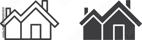 Simple house icon set featuring outline and solid home symbols for real estate, property, housing app interface, construction branding and modern architecture design