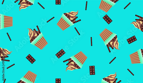 Chocolate Cupcake cream and Candy Seamless Dessert Pattern