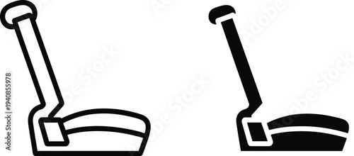 Minimalist car gear shift lever icons set in outline and solid style, automotive transmission control symbol for dashboard interface, vehicle driving concept isolated vector illustration