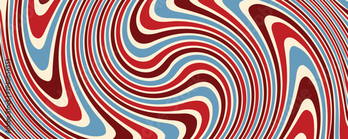Abstract wavy patterns in red, blue, and cream, create dynamic swirling movements with a retro psychedelic feel. Eps 10 vector
