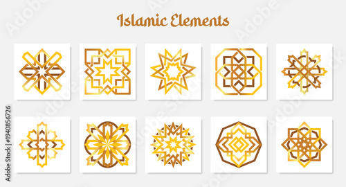 Islamic elements set for pattern design with golden gradient color