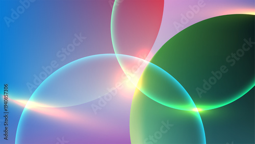 vibrant abstract background with glowing translucent spheres and neon color gradients featuring soft light flares for futuristic digital wallpaper design and modern creative