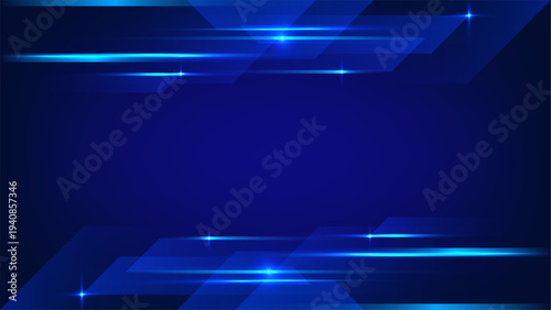 Blue technology abstract background with glowing geometric lines and futuristic light streaks for high tech digital concept