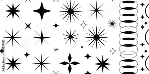 Collection of Starburst and Sparkle Icons Featuring Abstract Graphic Elements for Design Decoration Magic Shine Effects and Creative Projects Isolated on White Background Vector Illustration