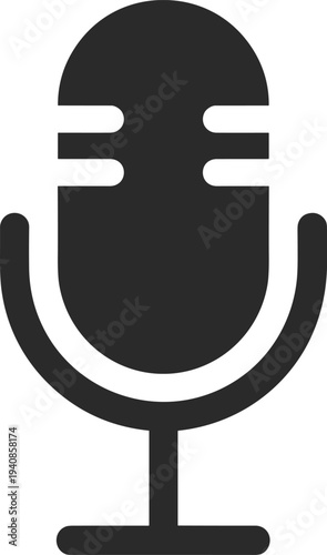 Microphone icon vector symbol, podcast audio recording studio mic silhouette, voice communication technology media broadcast minimalist black icon