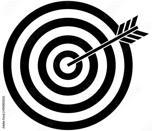 Target archery bullseye with arrow hitting center illustration vector graphic design