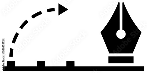 Vector illustration of fountain pen nib writing symbol on graphic design element with arrow movement indicator