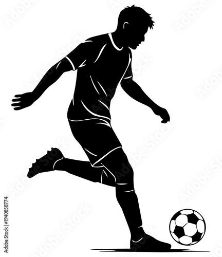 Soccer player silhouette kicking a ball vector graphic illustration design