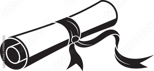 Rolled Diploma with Ribbon Illustration - Symbol of Academic Degree, Graduation Success, and Educational Achievement