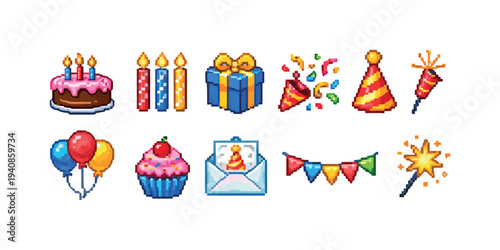 Birthday celebration icon set. party, festive, flat icons collection