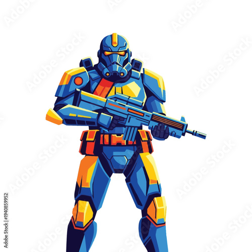 Futuristic soldier in blue armor.