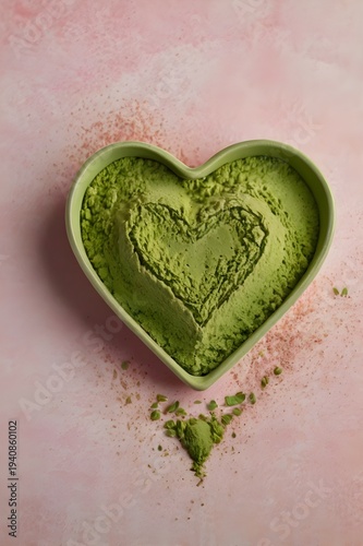 Matcha Powder Heart Wellness Background