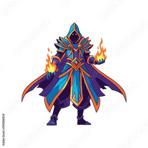 Fantasy character with flame hands.