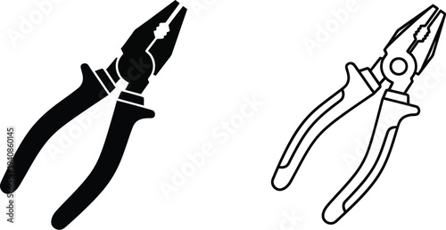 Pliers line icon set Vector