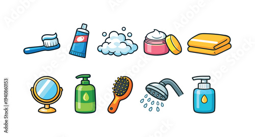 Bathroom, hygiene, personal care icon set. flat icon collection for cleanliness essentials