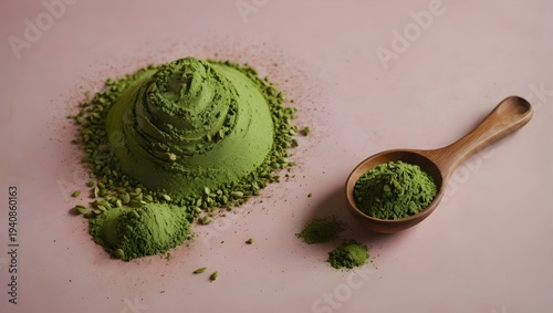 Matcha Powder Heart Wellness Background
