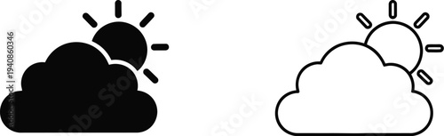 Weather forecast icons with sun and clouds Vector