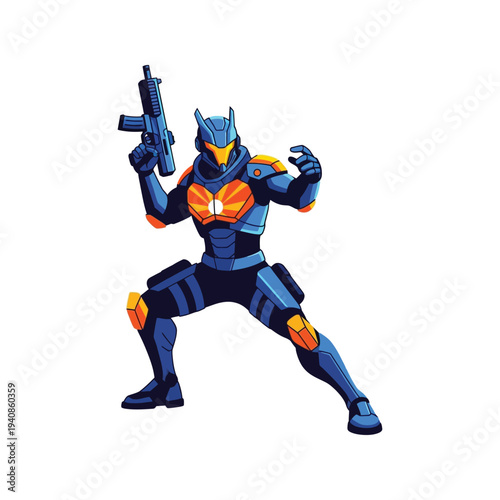 Cartoon superhero character with gun.