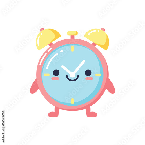 Cute Cartoon Alarm Clock Character.