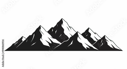 Black and White Mountain Range Illustration.