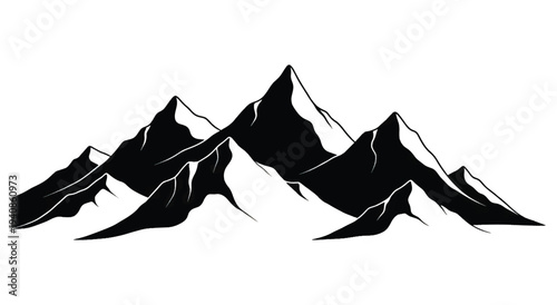 Black Silhouette of Mountain Peaks Illustration.