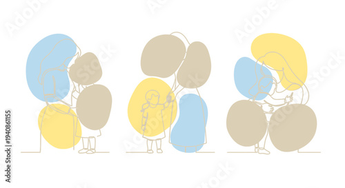 Colorful Balloon Clusters on White Background.