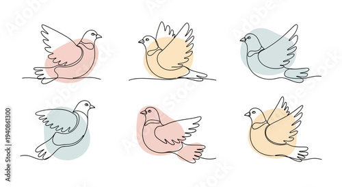 Illustration of Various Colored Birds in Flight.