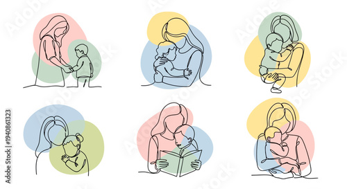 Mother Breastfeeding Baby in Various Poses.