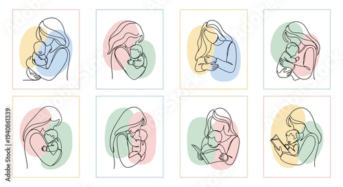 Mother Holding Baby in Various Sketches.