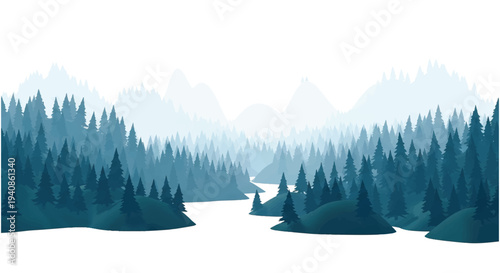 Serene Lake Surrounded by Evergreen Trees.