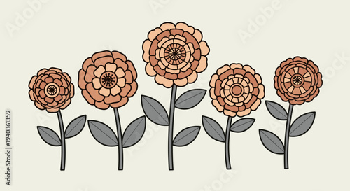 A charming collection of stylized flowers in warm tones, featuring a minimalist design suitable for various creative projects