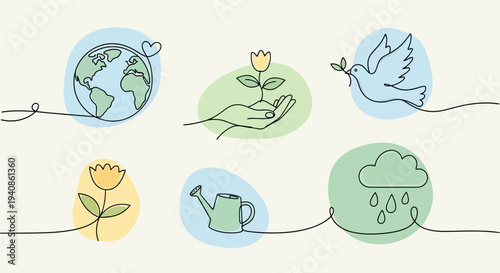 Simple Line Drawings of Nature Symbols.