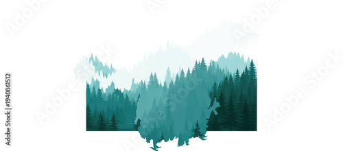 Watercolor Painting of Trees Forest Landscape.