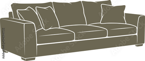 Buildings and Architecture (Edificios y Arquitectura) o Lifestyle (Estilo de vida).

Descripción: Modern three-seater sofa with cushions. Brown minimalist vector illustration of a comfortable couch fo
